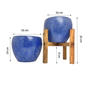 Lacivert Granit Toprak Saksı Saksılık Salon Çiçeklik İkili Set Ayaksız - 4 Ayaklı- 15 Cm
