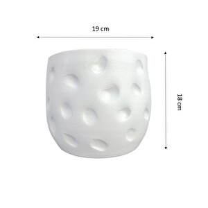 Beyaz Desenli Toprak Saksı Saksılık Salon Çiçeklik - 19 Cm