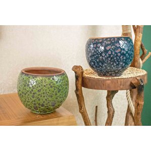 Bitki Tasarımı Yeşil Şekilli Ve Lacivert Şekilli Artistik Çift Sırlı İç Ve Dış Mekan Kullanımlı Toprak Terrakota Saksı Saksılık Sa