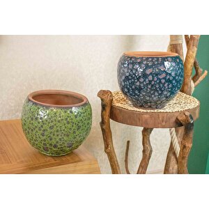 Bitki Tasarımı Yeşil Şekilli Ve Lacivert Şekilli Artistik Çift Sırlı İç Ve Dış Mekan Kullanımlı Toprak Terrakota Saksı Saksılık Sa