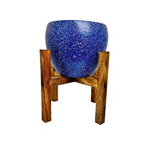 Lacivert Granit Toprak Saksı Saksılık Salon Çiçeklik 4 Ayaklı - 15 Cm