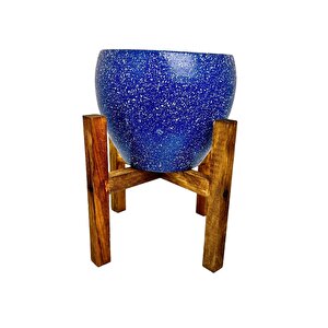 Lacivert Granit Toprak Saksı Saksılık Salon Çiçeklik 4 Ayaklı - 15 Cm