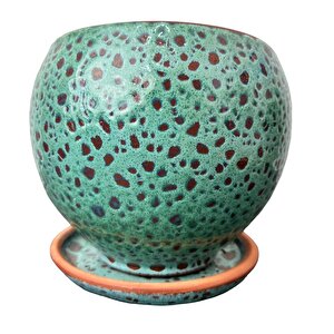 Turkuaz Şekilli Artistik Çift Sırlı İç Ve Dış Mekan Kullanımlı Tabaklı Toprak Terrakota Saksı Saksılık Salon Çiçekl