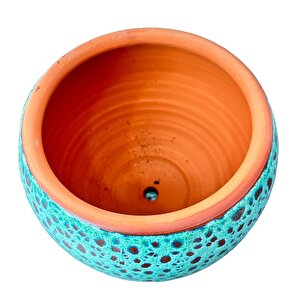 Bitki Tasarımı Turkuaz Şekilli Artistik Çift Sırlı İç Ve Dış Mekan Kullanımlı Tabaklı Toprak Terrakota Saksı Saksılık Salon Çiçekl
