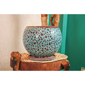 Bitki Tasarımı Turkuaz Şekilli Artistik Çift Sırlı İç Ve Dış Mekan Kullanımlı Tabaklı Toprak Terrakota Saksı Saksılık Salon Çiçekl