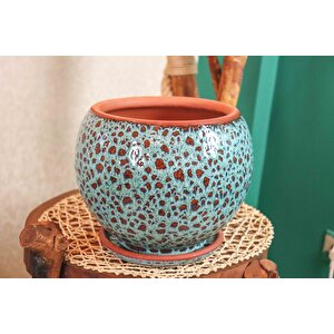 Bitki Tasarımı Turkuaz Şekilli Artistik Çift Sırlı İç Ve Dış Mekan Kullanımlı Tabaklı Toprak Terrakota Saksı Saksılık Salon Çiçekl