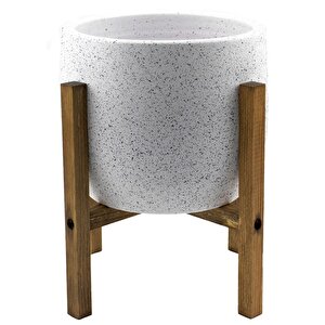 Beyaz Granit Toprak Saksı Saksılık Salon Çiçeklik 4 Ayaklı - 19 Cm