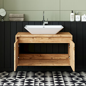 Roomart Ayaksız 2 Kapaklı Lavabolu Mat Ahşap Mdf 85 Cm Banyo Dolabı