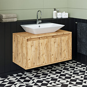 Roomart Ayaksız 2 Kapaklı Lavabolu Mat Ahşap Mdf 85 Cm Banyo Dolabı
