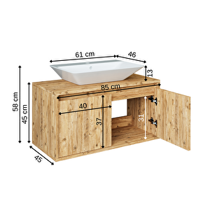 Roomart Ayaksız 2 Kapaklı Lavabolu Mat Ahşap Mdf 85 Cm Banyo Dolabı