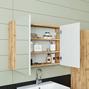 Roomart Lavabolu Mat Ahşap Mdf 85 Cm Banyo Dolabı+aynalı Banyo Üst Dolabı+boy Dolabı
