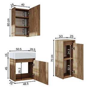 Roomart Ayaksız Tek Kapaklı Lavabolu 50 Cm Banyo Dolabı+aynalı Üst Dolabı+boy Dolabı