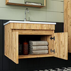 Roomart '' Lavabolu '' Atlantik Mat Mdf 65 Cm Banyo Alt Dolap + Aynalı Üst Dolap