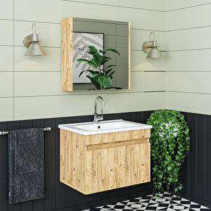 Roomart '' Lavabolu '' Atlantik Mat Mdf 65 Cm Banyo Alt Dolap + Aynalı Üst Dolap