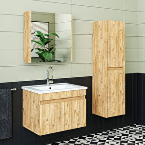 Roomart '' Lavabolu '' Atlantik Mat Mdf 65 Cm Banyo Alt Dolap + Aynalı Üst Dolap + Boy Dolap