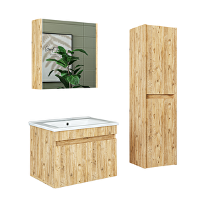 Roomart '' Lavabolu '' Atlantik Mat Mdf 65 Cm Banyo Alt Dolap + Aynalı Üst Dolap + Boy Dolap