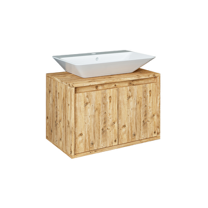 Banos Banyo Roomart Ayaksız 2 Kapaklı Lavabolu Mat Ahşap Mdf 65 Cm Banyo Dolabı