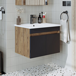 '' Lavabolu '' Atlantik - Antrasit Mat Mdf 65 Cm Banyo Dolabı