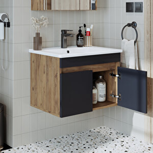 Roomart '' Lavabolu '' Atlantik - Antrasit Mat Mdf 65 Cm Banyo Dolabı