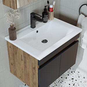 Roomart '' Lavabolu '' Atlantik - Antrasit Mat Mdf 65 Cm Banyo Dolabı