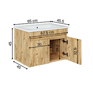 Roomart '' Lavabolu '' Atlantik Mat Mdf 65 Cm Banyo Alt Dolabı