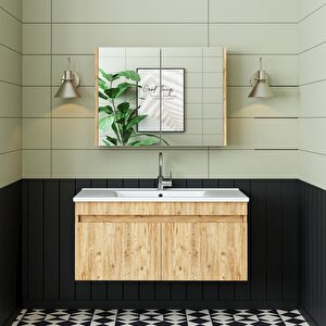 '' Lavabolu '' Atlantik Mat Mdf 100 Cm Banyo Alt Dolap + Aynalı Üst Dolap
