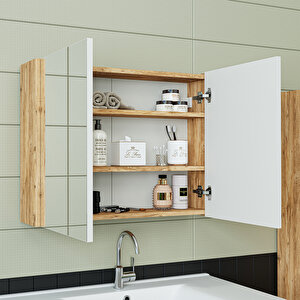 '' Lavabolu '' Atlantik Mat Mdf 100 Cm Banyo Alt Dolap + Aynalı Üst Dolap