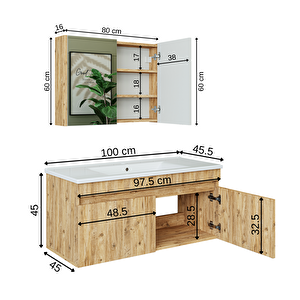 Roomart '' Lavabolu '' Atlantik Mat Mdf 100 Cm Banyo Alt Dolap + Aynalı Üst Dolap