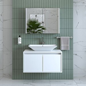 Banos Banyo Roomart Tm7.2 Mat Beyaz Mdf 85 Cm Banyo Dolabı + Aynalı Banyo Üst Dolabı
