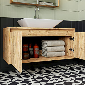 Roomart Lavabolu Mat Ahşap Mdf 100 Cm Banyo Dolabı + Aynalı Banyo Üst Dolabı