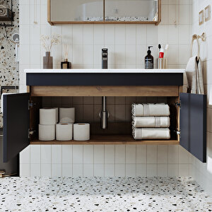 Roomart  '' Lavabolu '' Atlantik- Antrasit Mat Mdf 100 Cm Banyo Dolabı