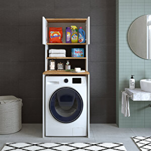 Cd9 Çamaşır-kurutma Makinesi Dolabı 3 Raflı 2 Kapaklı Banyo Dolabı Mat Beyaz-ahşap 1712