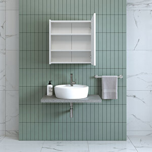 Banos Banyo Roomart Ad7 Kulpsuz Tek Kapaklı Mat Beyaz Mdf 60 Cm Aynalı Banyo Üst Dolabı