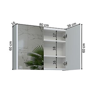 Banos Banyo Roomart Ad7 Kulpsuz 2 Kapaklı Mat Beyaz Mdf 80 Cm Aynalı Banyo Üst Dolabı