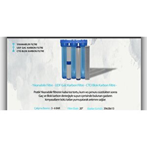 Daire Bina Sayaç Girişi 20" İnc 3 Aşama Su Arıtma Cihazı (koku , Klor Önleyici Yumuşatma Sistemi)