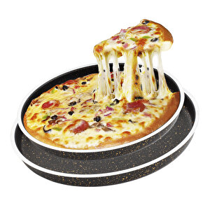 26 Cm,30 Cm Pizza, Künefe Eli Böğründe 2'li Tepsi Seti-siyah Altın