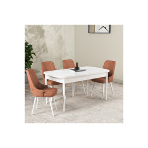 Hera Serisi Açılabilir Mdf Mutfak Salon Masa Takımı 4 Sandalyeli Beyaz Turuncu
