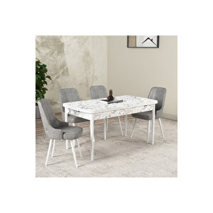 Hera Serisi Açılabilir Mdf Mutfak Salon Masa Takımı 4 Sandalyeli Beyaz Mermer Görünümlü Gri