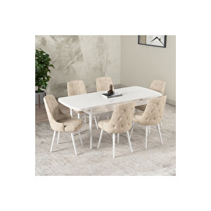 Gadagrup Hera Serisi Açılabilir Mdf Mutfak Salon Masa Takımı 6 Sandalyeli Beyaz