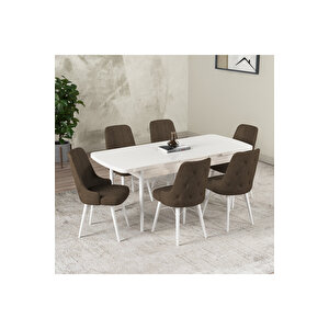 Hera Serisi Açılabilir Mdf Mutfak Salon Masa Takımı 6 Sandalyeli Beyaz Kahverengi