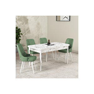 Hera Serisi Açılabilir Mdf Mutfak Salon Masa Takımı 4 Sandalyeli Beyaz Mermer Görünümlü Yeşil