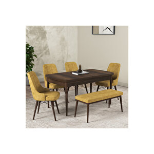 Hera Serisi Açılabilir Mdf Mutfak Salon Masa Takımı 4 Sandalye+1 Bench Sarı