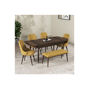 Hera Serisi Açılabilir Mdf Mutfak Salon Masa Takımı 4 Sandalye+1 Bench Sarı