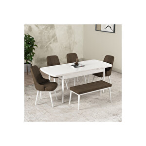 Gadagrup Hera Serisi Açılabilir Mdf Mutfak Salon Masa Takımı 4 Sandalye+1 Bench Beyaz