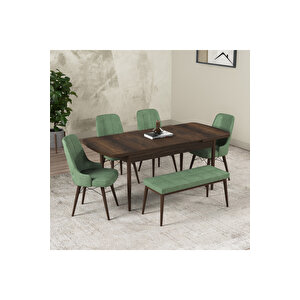 Hera Serisi Açılabilir Mdf Mutfak Salon Masa Takımı 4 Sandalye+1 Bench Yeşil