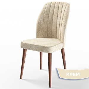 Rio Serisi 80x132 Açılabilir Mdf Barok Ahşap Desen Masa Takımı Ve 6 Krem Sandalye