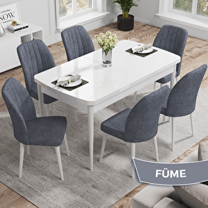Rio Serisi 80x132 Açılabilir Mdf Beyaz Masa Takımı Ve 6 Füme Sandalye Füme