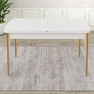 Roz Serisi 80x132 Açılabilir Beyaz Doğal Ahşap Ayak Masa Takımı 4 Krem Sandalye Ve 1 Bench Krem