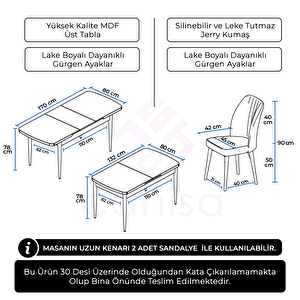 Rio Serisi 80x132 Açılabilir Mdf Beyaz Masa Takımı Ve 6 Krem Sandalye