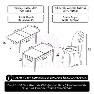 Mun Serisi 80x132 Açılabilir Mdf Barok Ahşap Desen Masa Takımı Ve 4 Siyah Sandalye